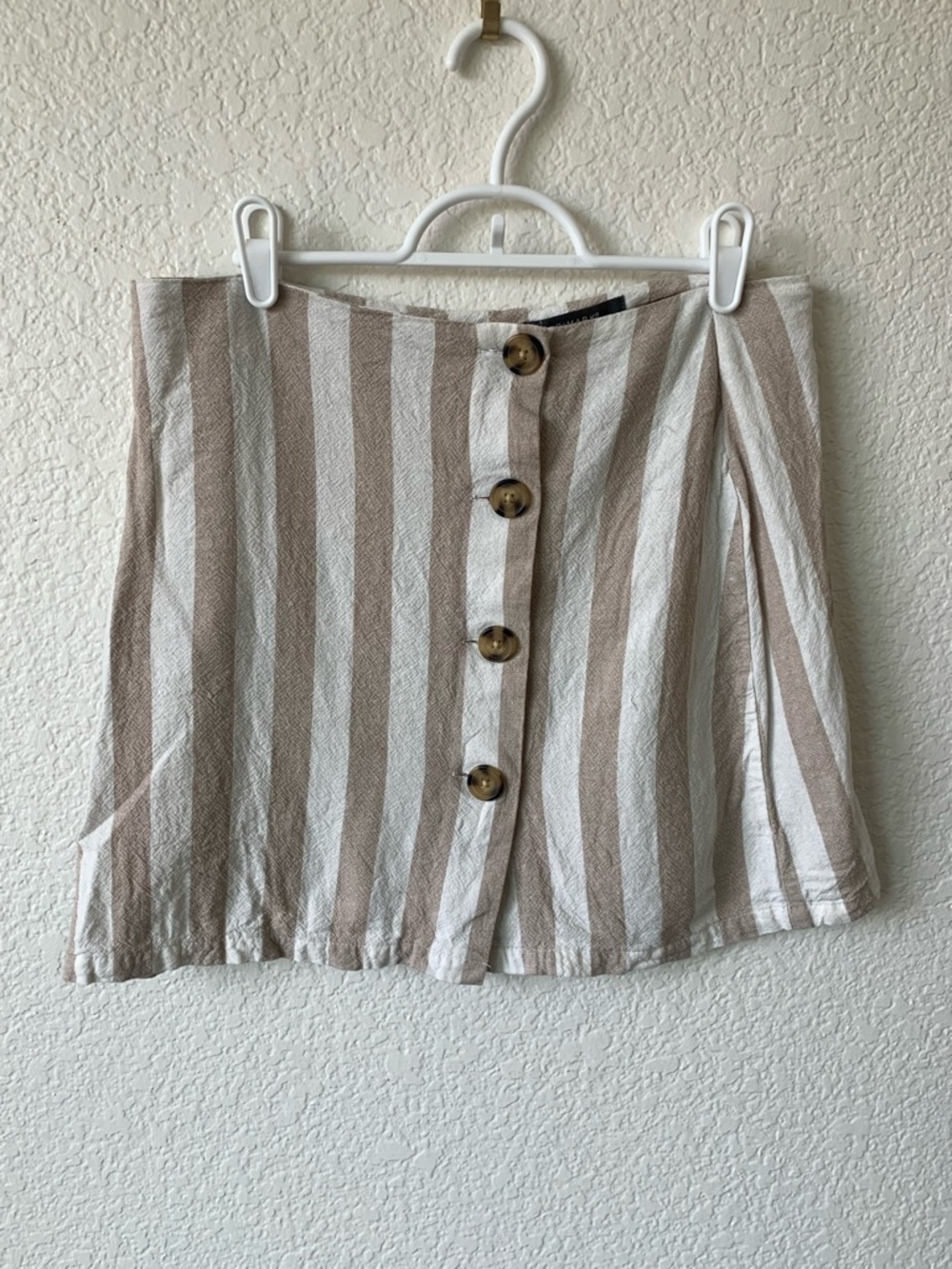 Primark Beige & White Vertical Stripe Button Mini Skirt